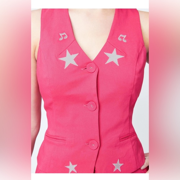 Unique Vintage Tops - Unique Vintage 1970s Pink & Glitter Star Button Up Vest New with Tags Medium 6/8